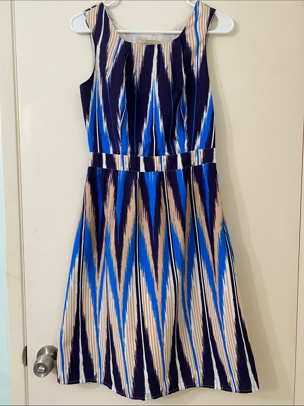 Banana Republic Navy, Royal Blue & Cream Sleeveless Fit-and-Flare Dress
